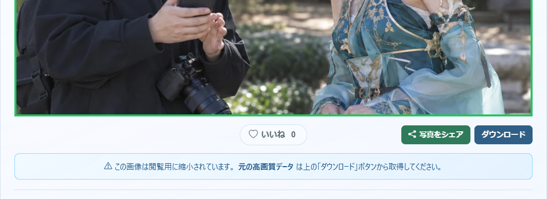 写真の下の「ダウンロード」が、サイズ選択画面への入口です。